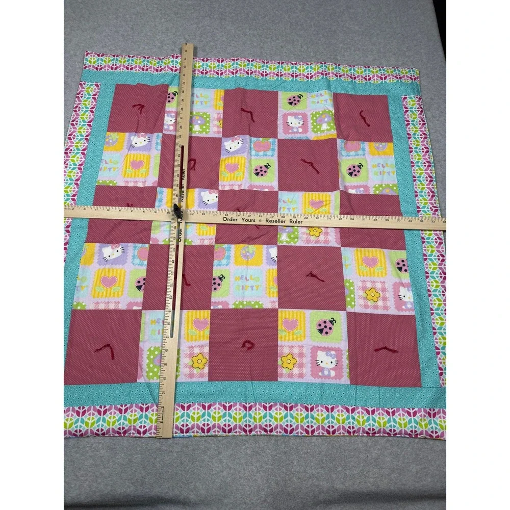 Handmade Hello Kitty Patchwork Baby Quilt Reversible Teddy Bear 34x34 Linus